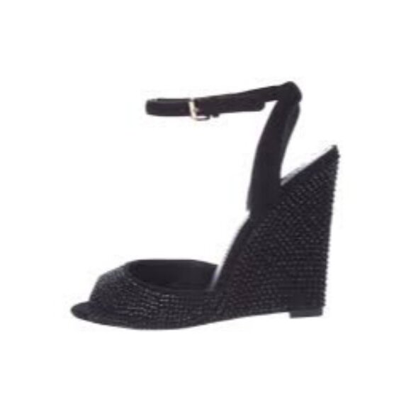 Tory Burch Black Lila Embellished Wedge Heels, Size 6 - Picture 1 of 10